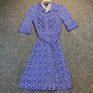 Laundry by Shelli Segal Royal Blue Geometric Knee Length Dress Size 8 Belted